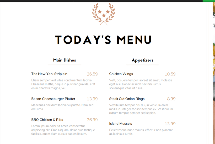 Briskets Todays Menu