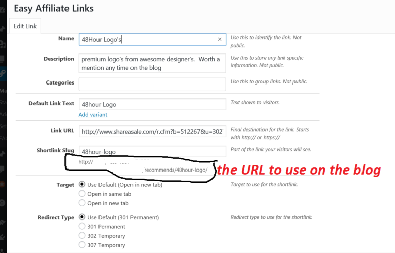 Easy affiliate link example