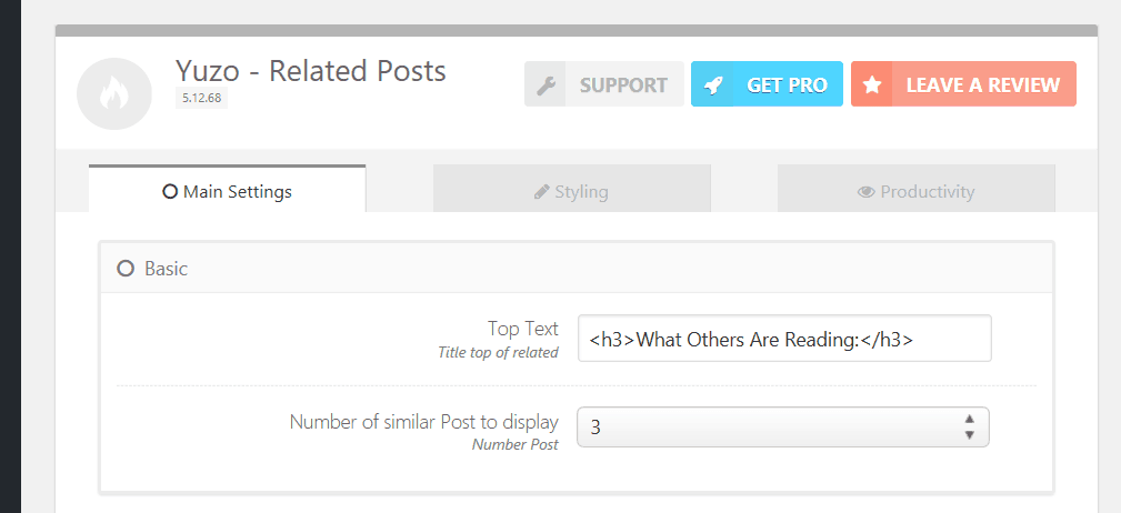 Related Posts main settings