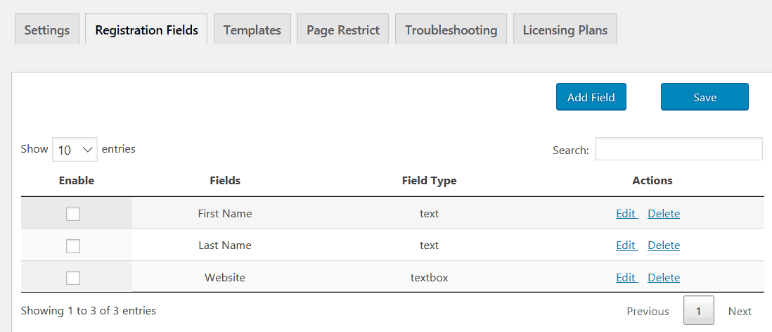 Registration Fields