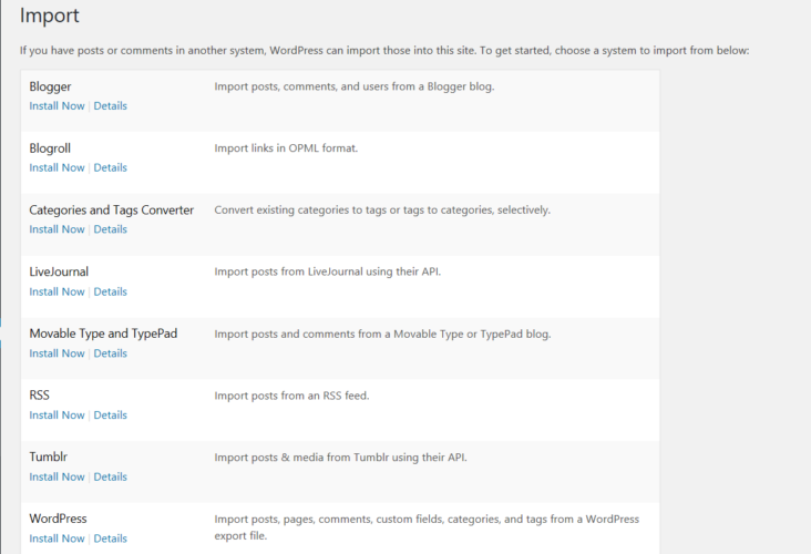 import wordpress