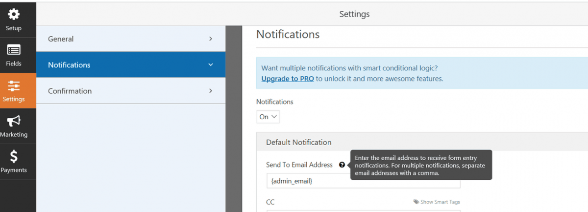 wpForm notification wpForm notification